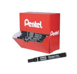 Pack de 30 rotuladores permanentes indelébles Pentel N60 punta biselada 3,9 a 5,7 mm negros + 6 gratis