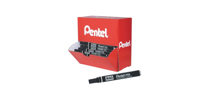 Pack de 30 marqueurs permanents indélébiles Pentel N60 pointe biseautée 3,9 à 5,7 mm noir + 6 offerts