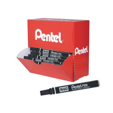 Pack de 30 rotuladores permanentes indelébles Pentel N60 punta biselada 3,9 a 5,7 mm negros + 6 gratis