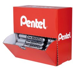 Pack de 30 rotuladores borrables Maxiflo Pentel punta cónica 4 mm negros + 6 gratis