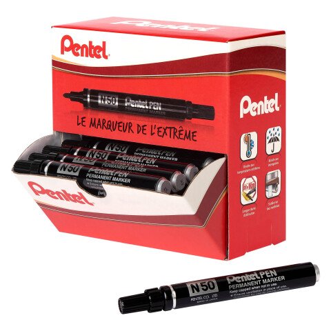Pack de 30 rotuladores permanentes indelébles Pentel N50 punta de bolígrafo 4,3 mm negros + 6 gratis