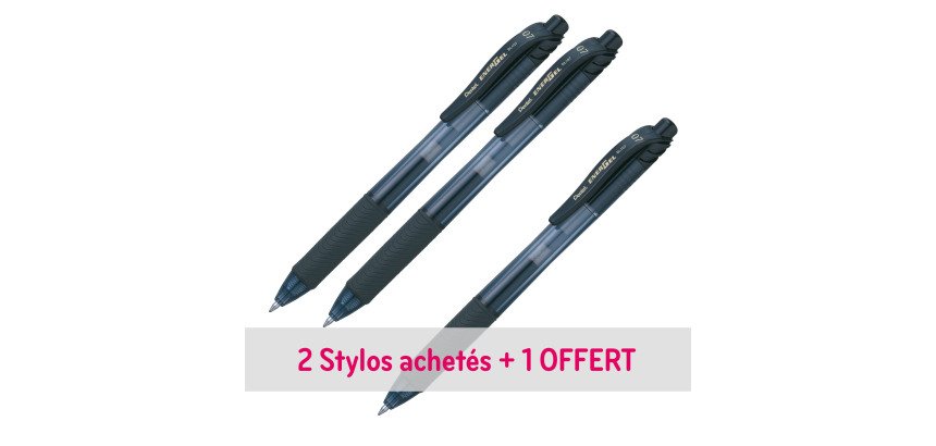 Pack 2 + 1 stylos Pentel Energel BL107 corps noir