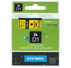 Cinta D1 ancho 6 mm x 7m escritura negra, fondo amarillo Ref. Dymo 43618