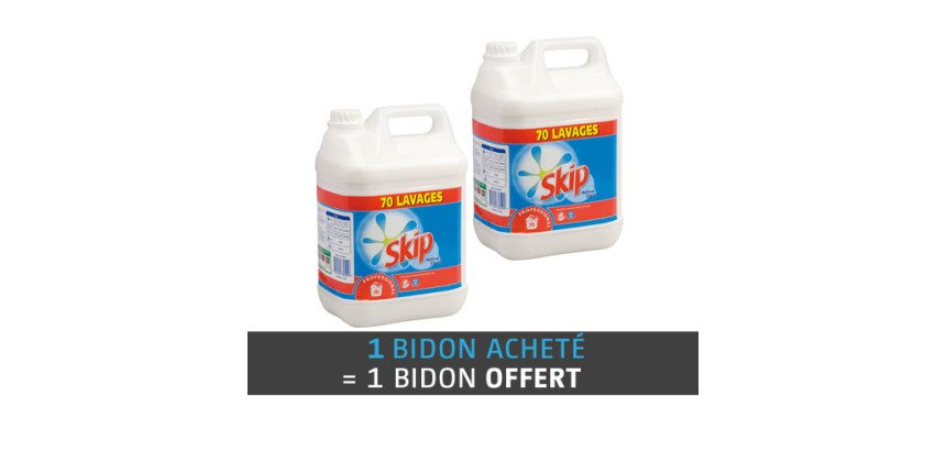 Pack promo 1 acheté + 1 gratuit lessive liquide Skip professionnel - Bidon de 5 litres