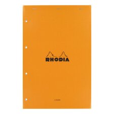 Writing block Rhodia orange stapled and perforated 4 holes 80 sheets white lined n°119 size A4+ 21 x 31.8 cm