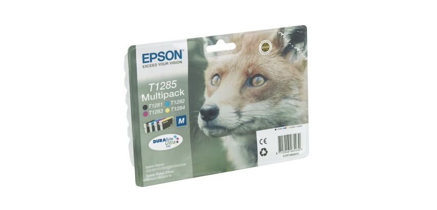 Packung mit 4 Tintenpatronen Epson T1285 schwarz + Farben