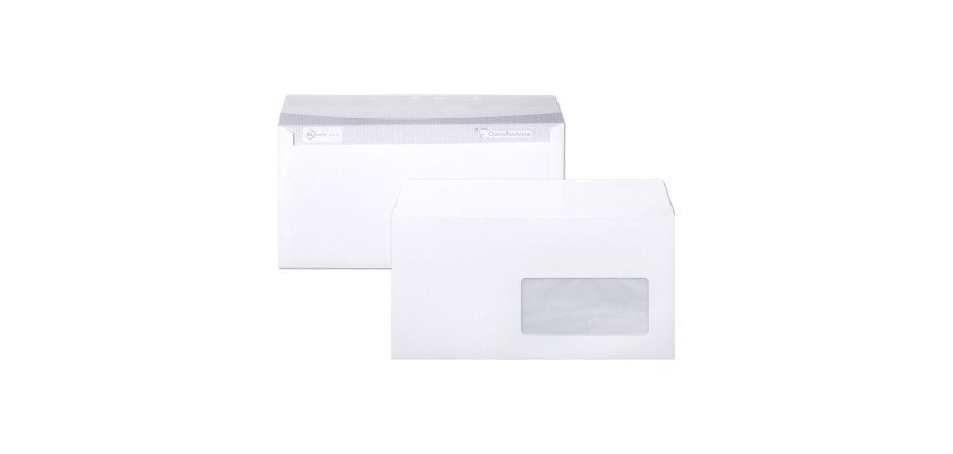 Enveloppe Clairefontaine blanche 110 x 220 mm - format DL - avec fenêtre - Boîte de 500
