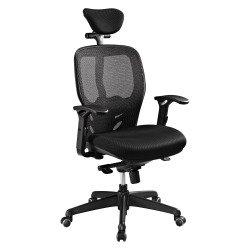 Ergonomic Mikado office chair in black fabric and mesh - high backrest armrests headrest lumbar support - Synchronous mechanism - black base