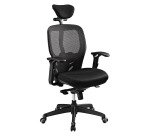 Chaise de bureau ergonomique Mikado tissu et maille noir - dossier haut accoudoirs appui-tête soutien lombaire - mécanisme Synchrone - pieds noir