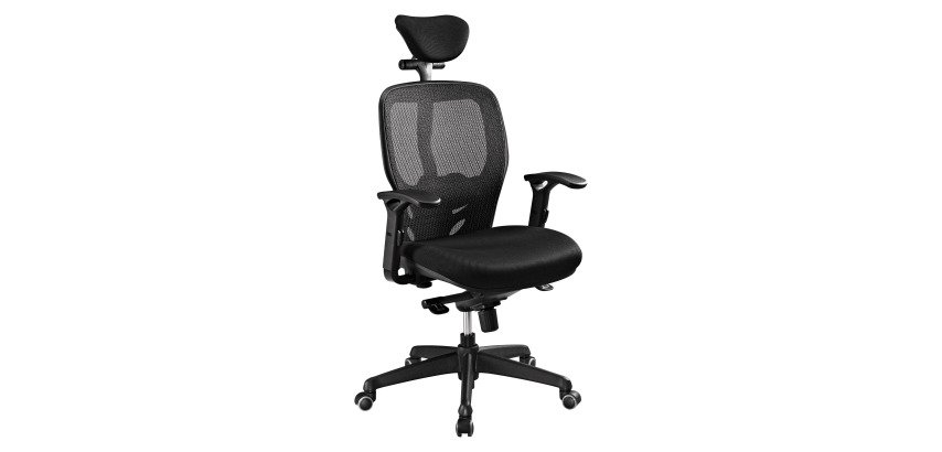 Ergonomische bureaustoel Mikado stof en zwarte netstructuur - hoge rugleuning armleuningen hoofdsteun lendensteun - Synchroon mechanisme - zwart onderstel