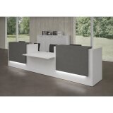 Reception desk right side L 426 cm with low module in the center Jana