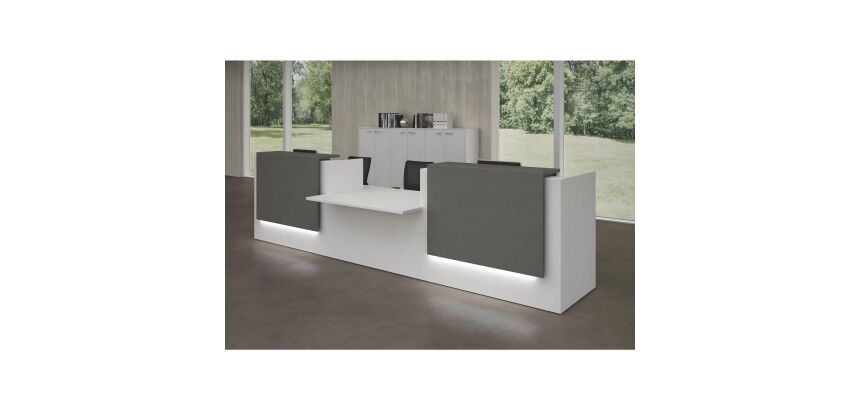 Banque d'accueil droite L 426 cm avec module bas au centre Jana