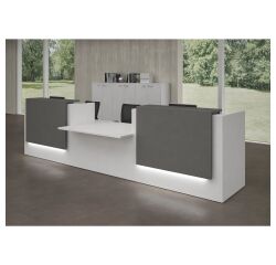 Banque d'accueil droite L 426 cm avec module bas au centre Jana