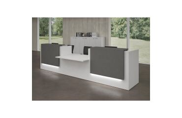 Banque d'accueil droite L 426 cm avec module bas au centre Jana