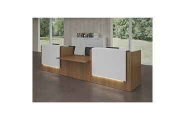 Reception desk right side L 426 cm with low module in the center Jana