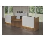 Banque d'accueil droite noyer/blanc L 426 cm avec module bas au centre - Guest