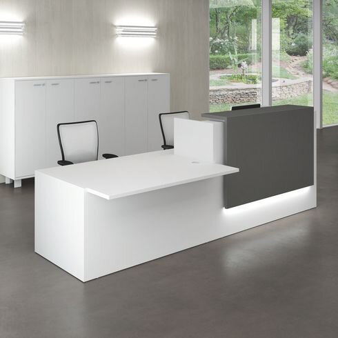 Reception desk Jana white/anthracite W 286 cm with right low module 