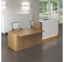 Reception desk Jana walnut/white W 286 cm with right low module 