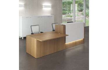 Reception desk Jana walnut/white W 286 cm with right low module 