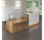 Banque d'accueil droite noyer/blanc L 286 cm avec module bas à droite - Guest