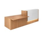 Banque d'accueil droite noyer/blanc L 286 cm avec module bas à droite - Guest