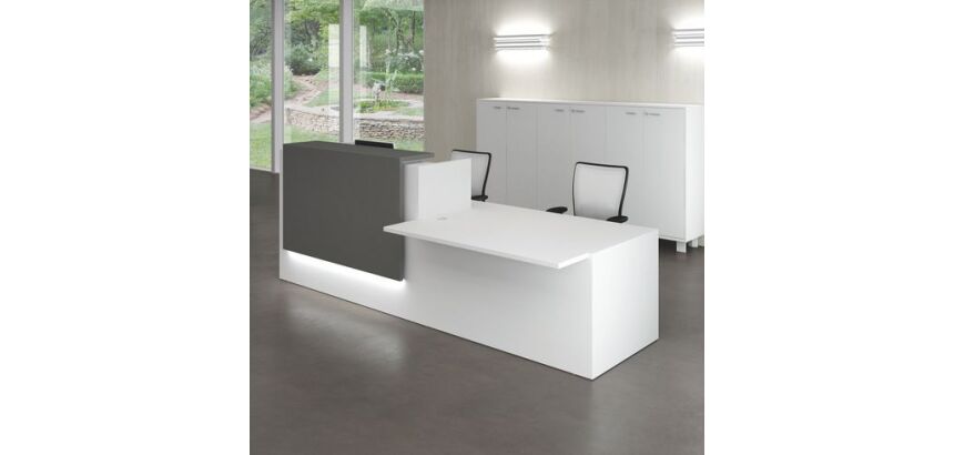 Banque d'accueil droite Jana blanc/anthracite L 286 cm avec module bas à gauche