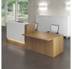 Reception desk Jana walnut/white W 286 cm with left low module 