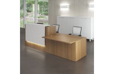 Reception desk Jana walnut/white W 286 cm with left low module 