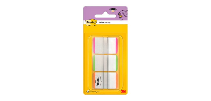 66 Strong Post-it indexes, with a pink/green/orange border, 25 x 38 mm