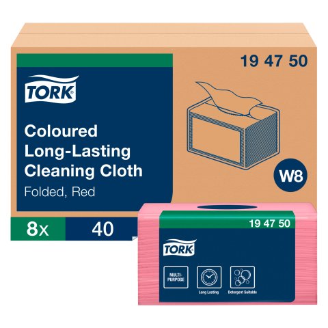 Paño de limpieza Tork de larga duración W8, multiusos, 40 paños rojos