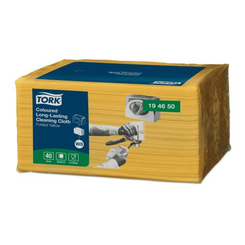 Paño de limpieza Tork de larga duración W8, multiusos, 40 paños amarillos