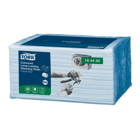 Paño de limpieza Tork de larga duración W8, multiusos, 40 paños azules