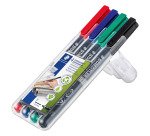 Stylo feutre Staedtler Lumocolor 318 F permanent écriture fine - Étui de 4 couleurs classiques