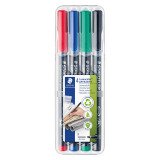 Stylo feutre Staedtler Lumocolor permanent écriture fine - Pochette de 4 couleurs classiques