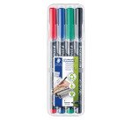 Stylo feutre Staedtler Lumocolor 318 F permanent écriture fine - Étui de 4 couleurs classiques