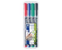 Stylo feutre Staedtler Lumocolor 318 F permanent écriture fine - Étui de 4 couleurs classiques