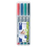 Set 4 felt markers Lumocolor Staedtler non-permanent ink assorted colours fine tip