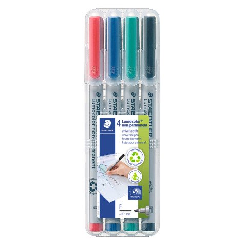 Stylo feutre Staedtler radierbarer Lumocolor 316 F feine Schrift - Etui mit 4 klassischen Farben