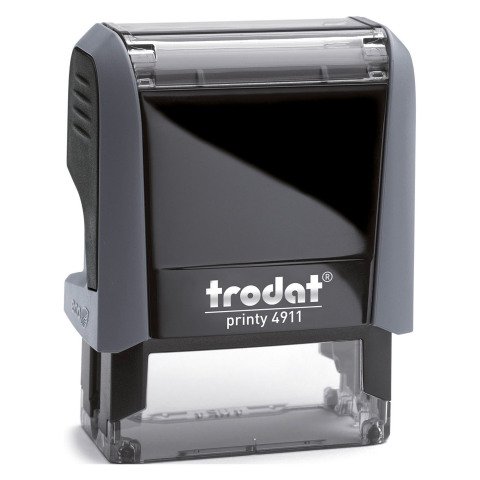 Trodat Printy 4911 sello con texto personalizado 3 líneas 38 x 14 mm monocromo carcasa gris