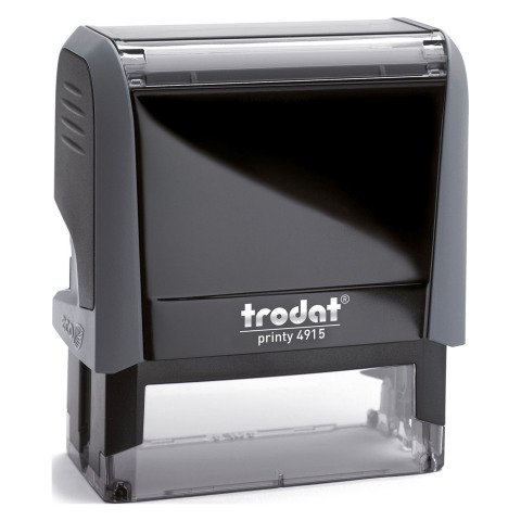 Trodat Printy 4915 sello con texto personalizado 8 líneas 70 x 25 mm monocromo carcasa gris