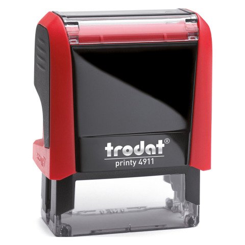 Trodat Printy 4911 sello con texto personalizado 3 líneas 38 x 14 mm monocromo carcasa roja