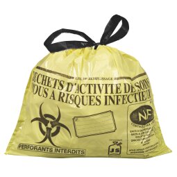 Box of 500 garbage bags 15 l NF with closure ribbon for clinical waste