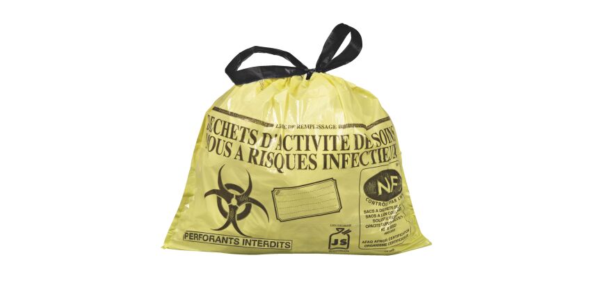 15-liter NF DASRI trash bag, hospital waste with yellow drawstrings - 500 bags