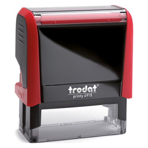 Trodat Printy 4915 sello con texto personalizado 8 líneas 70 x 25 mm monocromo carcasa roja