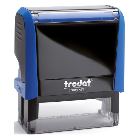 Trodat Printy 4913 sello con texto personalizado 7 lineas 58 x 22 mm monocromo carcasa azul