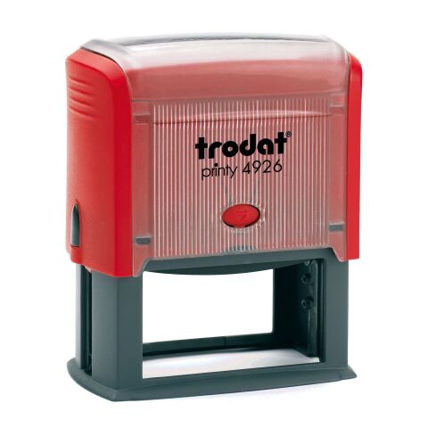 Trodat Printy 4926 Formato Grande sello con texto personalizado 8 líneas 75 x 38 mm monocromo carcasa Roja