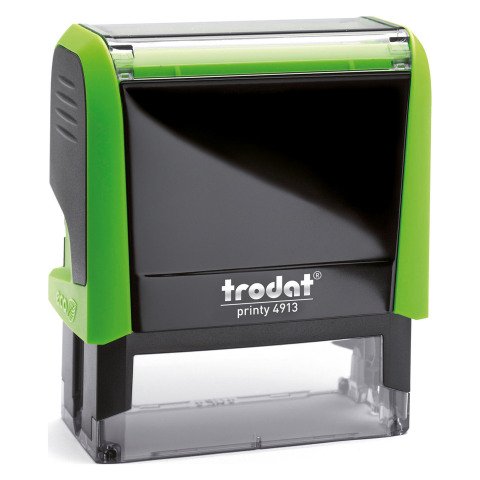 Trodat Printy 4913 sello con texto personalizado 7 lineas 58 x 22 mm monocromo carcasa verde