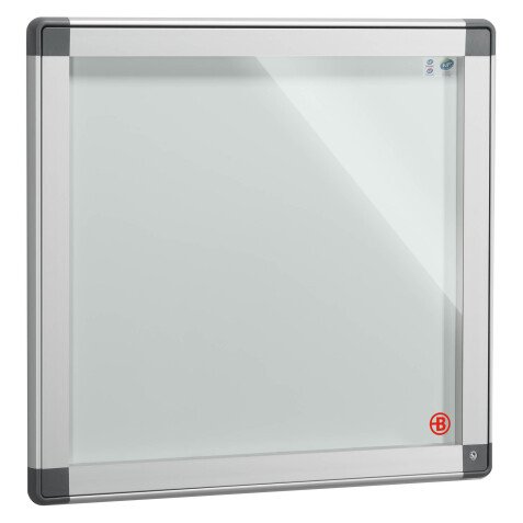 Information board, coloured frame, hinged door, H 71 x W 74 cm, for 6 sheets