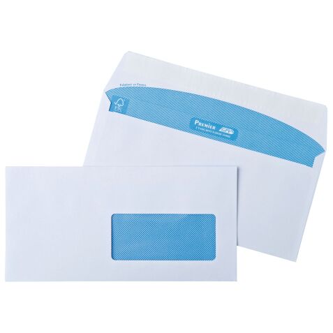 Box of 100 envelopes GPV white 110 x 220 mm printable with window 45 x 100 mm