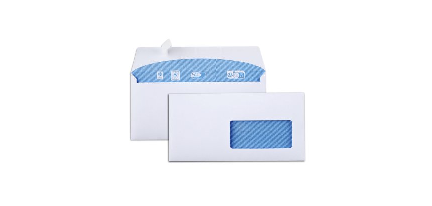 Box of 100 envelopes GPV white 110 x 220 mm printable with window 45 x 100 mm